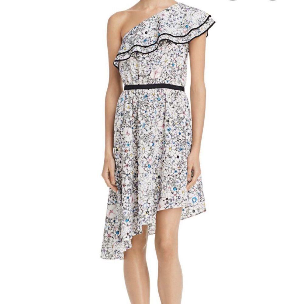 Likely Daisy Delbarton One Shoulder Asymmetrical Floral Ruffle Dress 6